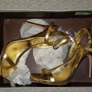BCBG gold strap leather heel